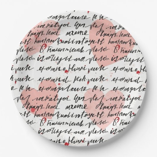 Modern Hartpatroon met Script Achtergrond (19) Papieren Bordje (Voorkant)