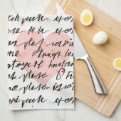Modern Hartpatroon met Script Achtergrond (19) Theedoek (Quarter Fold)