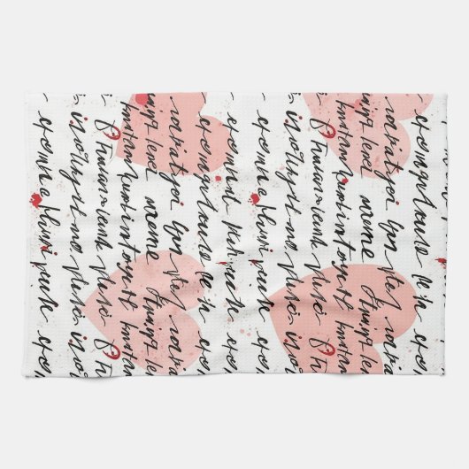 Modern Hartpatroon met Script Achtergrond (19) Theedoek (Horizontaal)