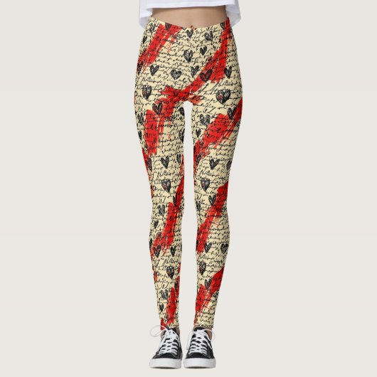 Modern hartpatroon met script achtergrond (1) leggings (Voorkant)