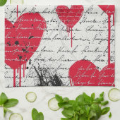 Modern Hartpatroon met Script Achtergrond (1) Theedoek (Gevouwen)