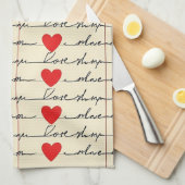 Modern Hartpatroon met Script Achtergrond (20) Theedoek (Quarter Fold)
