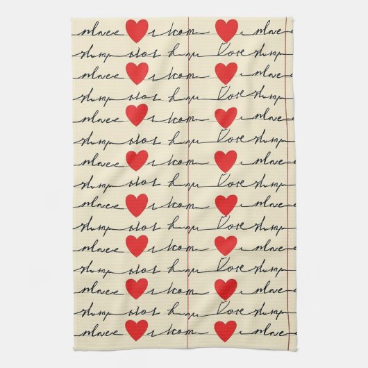 Modern Hartpatroon met Script Achtergrond (20) Theedoek (Verticaal)