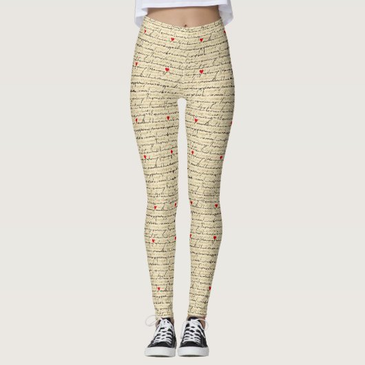 Modern Hartpatroon met Script Achtergrond (2) Leggings (Voorkant)