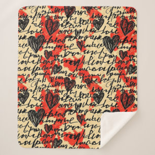 Modern Hartpatroon met Script Achtergrond (2) Sherpa Deken