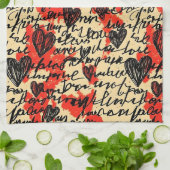 Modern Hartpatroon met Script Achtergrond (2) Theedoek (Gevouwen)