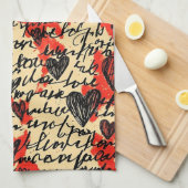 Modern Hartpatroon met Script Achtergrond (2) Theedoek (Quarter Fold)