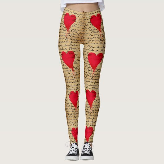 Modern Hartpatroon met Script Achtergrond (4) Leggings (Voorkant)