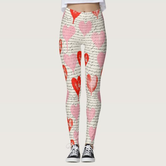 Modern hartpatroon met script achtergrond (5) leggings (Voorkant)
