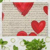 Modern Hartpatroon met Script Achtergrond (5) Theedoek (Gevouwen)