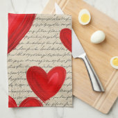 Modern Hartpatroon met Script Achtergrond (5) Theedoek (Quarter Fold)