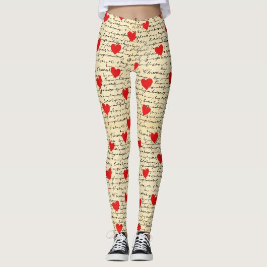 Modern Hartpatroon met Script Achtergrond (6) Leggings (Voorkant)