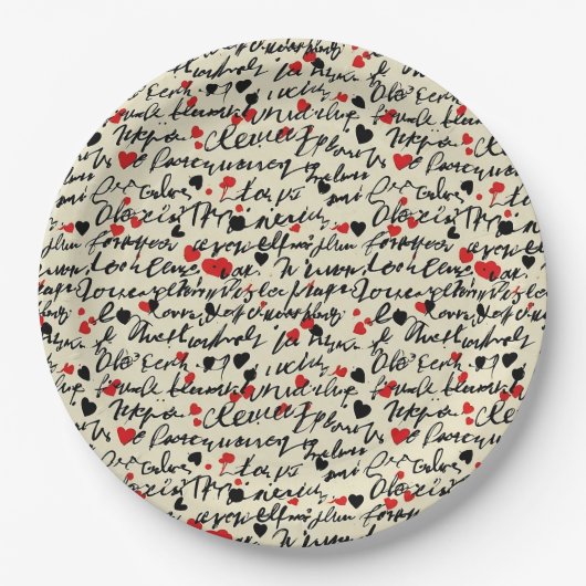Modern Hartpatroon met Script Achtergrond (6) Papieren Bordje (Voorkant)