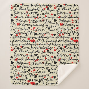 Modern Hartpatroon met Script Achtergrond (6) Sherpa Deken