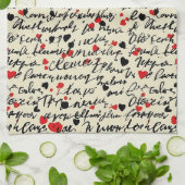 Modern Hartpatroon met Script Achtergrond (6) Theedoek (Gevouwen)