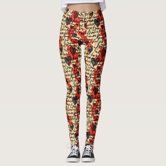 Modern Hartpatroon met Script Achtergrond (7) Leggings (Voorkant)