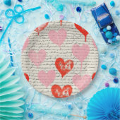Modern Hartpatroon met Script Achtergrond (7) Papieren Bordje (Feest)