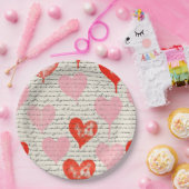 Modern Hartpatroon met Script Achtergrond (7) Papieren Bordje (Feest)