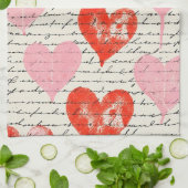 Modern Hartpatroon met Script Achtergrond (7) Theedoek (Gevouwen)
