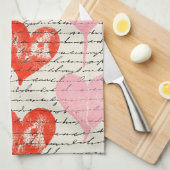 Modern Hartpatroon met Script Achtergrond (7) Theedoek (Quarter Fold)