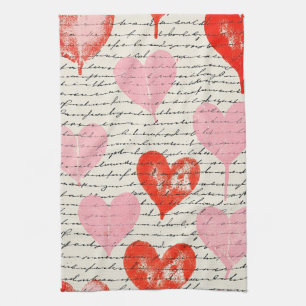 Modern Hartpatroon met Script Achtergrond (7) Theedoek