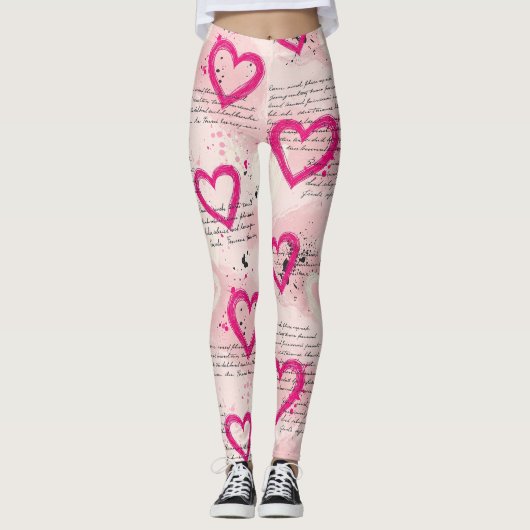 Modern Hartpatroon met Script Achtergrond (8) Leggings (Voorkant)