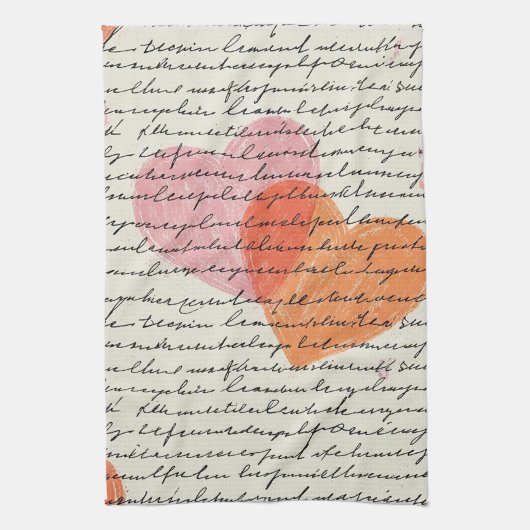 Modern Hartpatroon met Script Achtergrond (8) Theedoek (Verticaal)