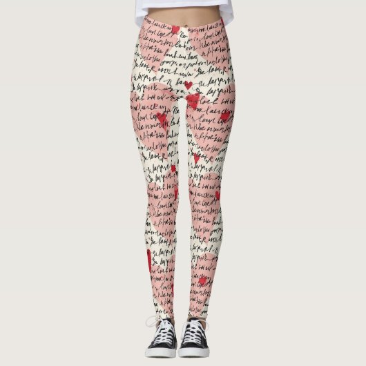 Modern Hartpatroon met Script Achtergrond (9) Leggings (Voorkant)