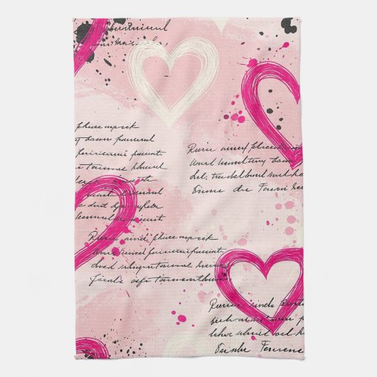 Modern Hartpatroon met Script Achtergrond (9) Theedoek (Verticaal)