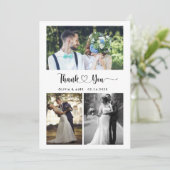 Modern hartscript bruiloft 4 fotocollage bedankkaart (Staand voorkant)