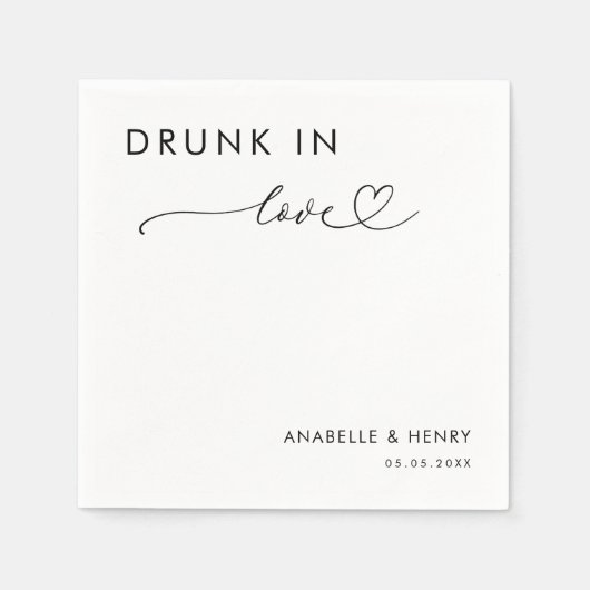 Modern hartscript Drink in Love Elegant Wedding Servet (Voorkant)