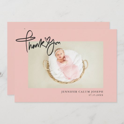 Modern hartscript Foto Roze Baby Girl Aankondiging (Voorkant / Achterkant)