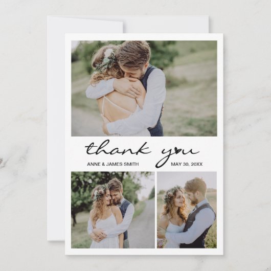 Modern hartscript fotocollage bewerkbare bericht bedankkaart (Voorkant)