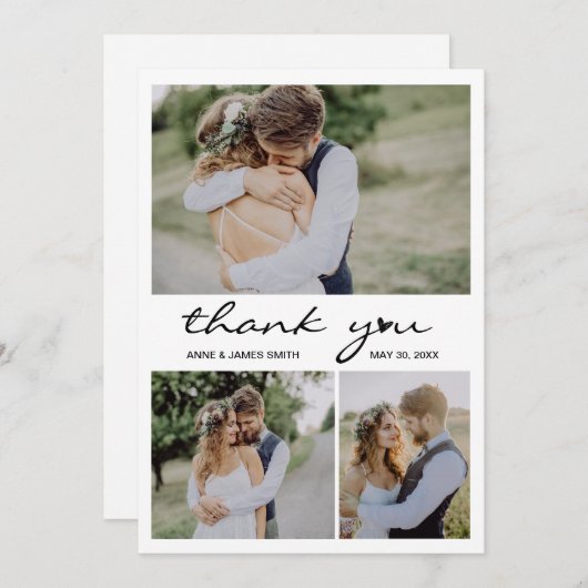 Modern hartscript fotocollage bewerkbare bericht bedankkaart (Voorkant / Achterkant)