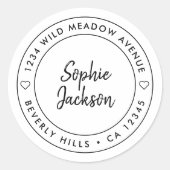 Modern hartscript | Het Adres van de Terugkeer van Ronde Sticker (Voorkant)