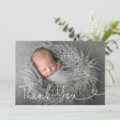 Modern hartscript  Jongensdoop Foto Bedankkaart (Staand voorkant)