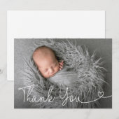 Modern hartscript  Jongensdoop Foto Bedankkaart (Voorkant / Achterkant)