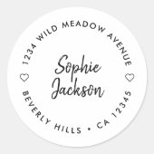 Modern hartscript | Minimale retouradres Ronde Sticker (Voorkant)