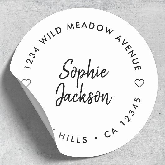 Modern hartscript | Minimale retouradres Ronde Sticker