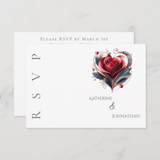 Modern hartvormig Roos bruiloft RSVP Kaartje (Voorkant / Achterkant)