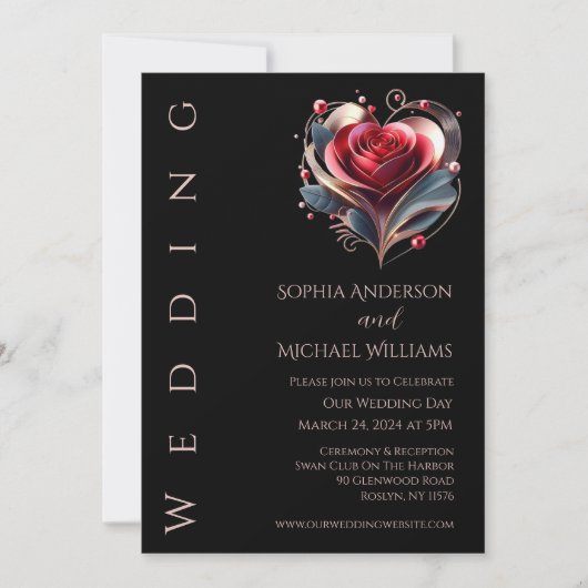 Modern hartvormig Roos bruiloft uitnodiging (Voorkant)