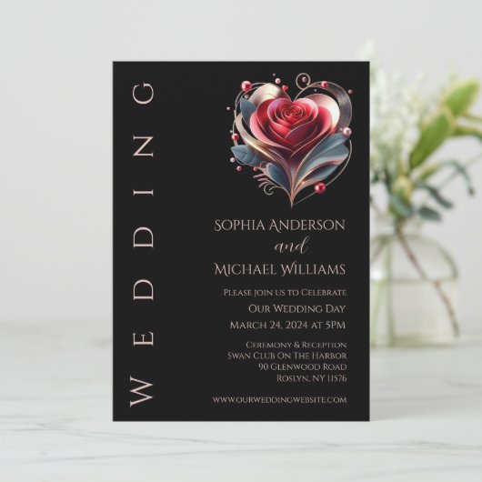 Modern hartvormig Roos bruiloft uitnodiging (Staand voorkant)