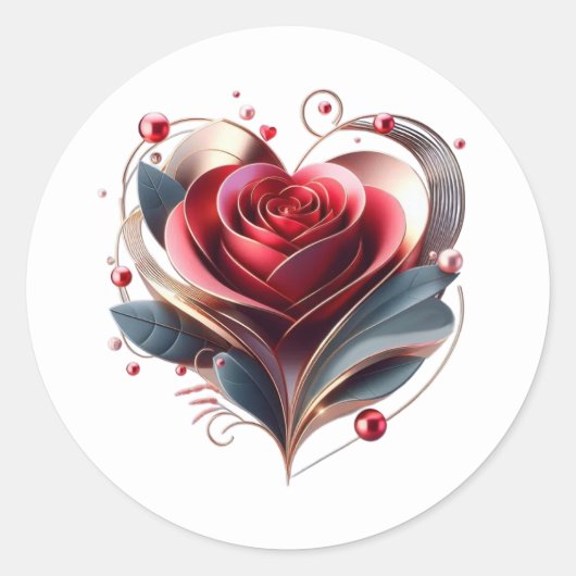 Modern hartvormig Roos Ronde Sticker (Voorkant)