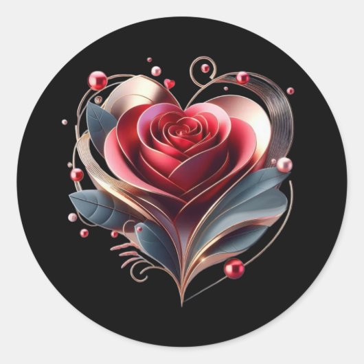 Modern hartvormig Roos Ronde Sticker (Voorkant)