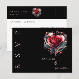 Modern Hartvormig Roos-RSVP-Wedding- Briefkaart