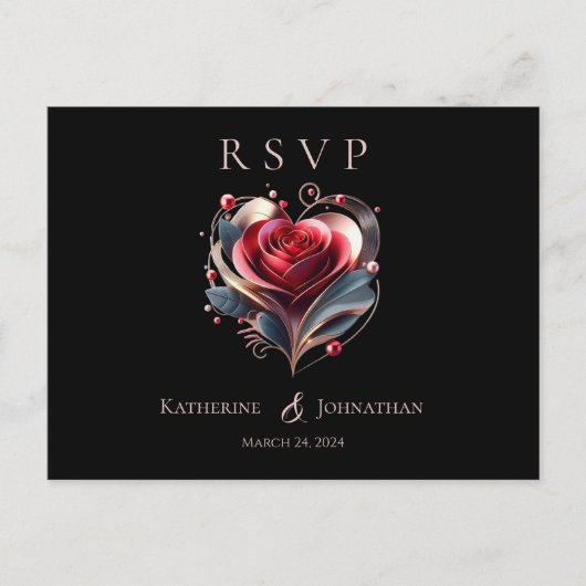 Modern Hartvormig Roos-RSVP-Wedding- Briefkaart (Voorkant)