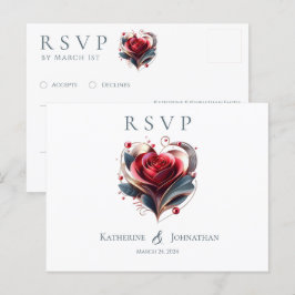 Modern Hartvormig Roos-RSVP-Wedding- Briefkaart