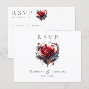 Modern Hartvormig Roos-RSVP-Wedding- Briefkaart