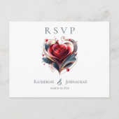 Modern Hartvormig Roos-RSVP-Wedding- Briefkaart (Voorkant)