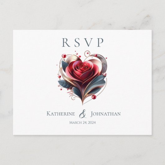 Modern Hartvormig Roos-RSVP-Wedding- Briefkaart (Voorkant)